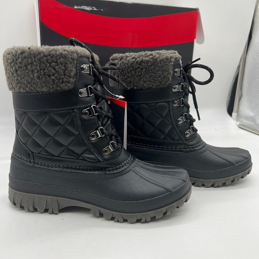Cougar Waterproof Winter Boots Size 7 Medium Black Quilt Carlisle Lace Up